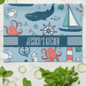 Leuk nautisch patroon baby blauwe achtergrond theedoek (Gevouwen)