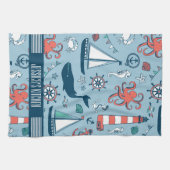 Leuk nautisch patroon baby blauwe achtergrond theedoek (Horizontaal)