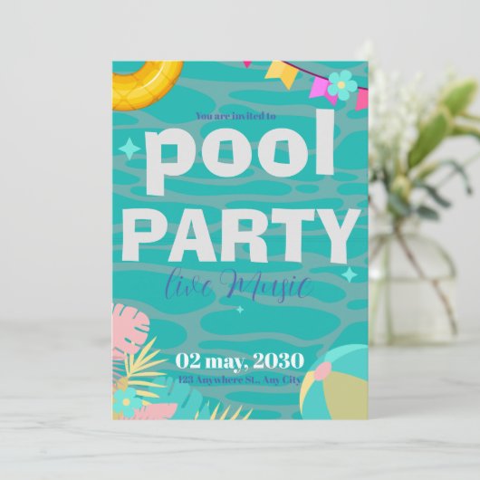 Leuk Neon Glow Blauw Groen Zwembad Party Jongens V Kaart (Staand voorkant)