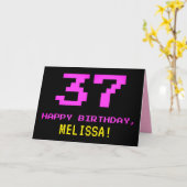 Leuk, Nerdy, Geeky, Roze, 8-bit stijl 37e verjaard Kaart (Gele Bloem)