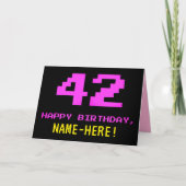 Leuk, Nerdy, Geeky, Roze, 8-bit stijl 42e verjaard Kaart (Voorkant)