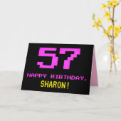 Leuk, Nerdy, Geeky, Roze, 8-bit stijl 57e verjaard Kaart (Gele Bloem)
