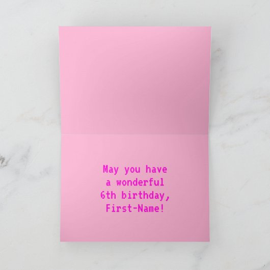 Leuk, Nerdy, Geeky, Roze, 8-bit stijl 6e verjaarda Kaart (Binnen)