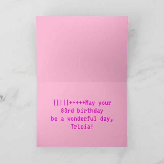 Leuk, Nerdy, Geeky, Roze, 8-bit stijl 83e verjaard Kaart (Binnen)