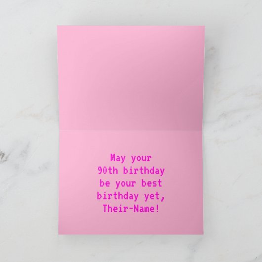 Leuk, Nerdy, Geeky, Roze, 8-bit stijl 90e verjaard Kaart (Binnen)