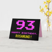 Leuk, Nerdy, Geeky, Roze, 8-bit stijl 93e verjaard Kaart (Gele Bloem)