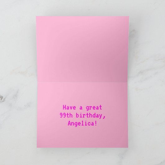 Leuk, Nerdy, Geeky, Roze, 8-bit stijl 99e verjaard Kaart (Binnen)