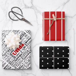 Leuk Noors Rood Streep Zwart & Wit Stippen Uffda Inpakpapier Vel