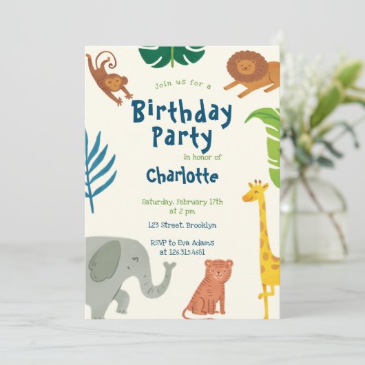 Leuk Oerwoud Animals Verjaardagsuitnodiging Kaart (Staand voorkant)