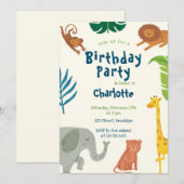 Leuk Oerwoud Animals Verjaardagsuitnodiging Kaart (Voorkant / Achterkant)