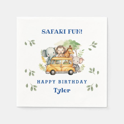 Leuk Oerwoud Dieren Kinder Safari Verjaardagsfeest Servet (Voorkant)