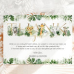 Leuk Oerwoud Dieren Safari Groen Baby shower Bedankkaart<br><div class="desc">Zeg dank u met stijl met deze bijpassende Greenery Oerwoud Animals Thank You Card! Met waterverf groen en schattig oerwoud. Personaliseer het eenvoudig en snel met uw bedankbericht, druk op de knop aanpassen om de stijl en plaatsing van de tekst verder te herschikken en op te maken. Overeenkomende objecten om...</div>