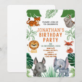 Leuk Oerwoud Dieren Verjaardagsfeestuitnodiging Kaart (Voorkant / Achterkant)