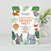 Leuk Oerwoud Dieren Verjaardagsfeestuitnodiging Kaart (Staand voorkant)