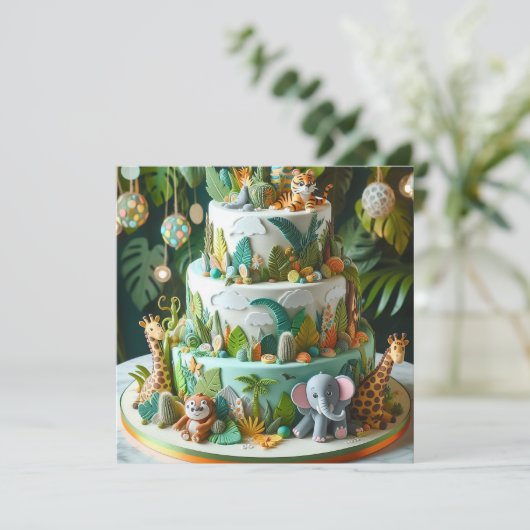 LEUK OERWOUD THEMA KINDEREN VERJAARDAG LAAGJE CAKE KAART (Staand voorkant)