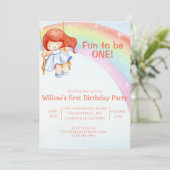 Leuk om een Rainbow eerste verjaardag uitnodiging (Staand voorkant)