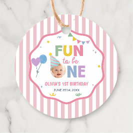 Leuk om één roze strepen 1e verjaardag favoriet ta bedankjes labels