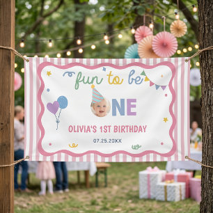 Leuk om één roze strepen 1e verjaardag te zijn spandoek