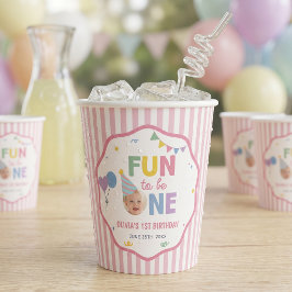 Leuk om één roze strepen verjaardag papieren beker