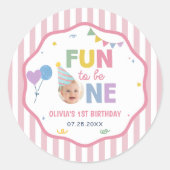 Leuk om één roze strepen verjaardagsfeest sticker (Voorkant)