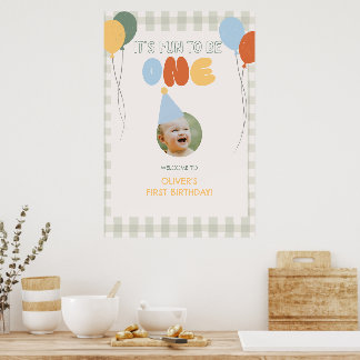 Leuk om EEN te zijn groene geruite 1e verjaardag w Poster