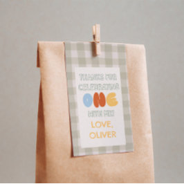 Leuk om EEN te zijn groene Gingham 1e verjaardag c Cadeaulabel