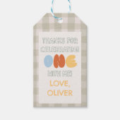 Leuk om EEN te zijn groene Gingham 1e verjaardag c Cadeaulabel (Voorkant)