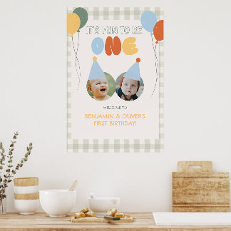 Leuk om EEN te zijn Groene Gingham 1e verjaardag W Poster