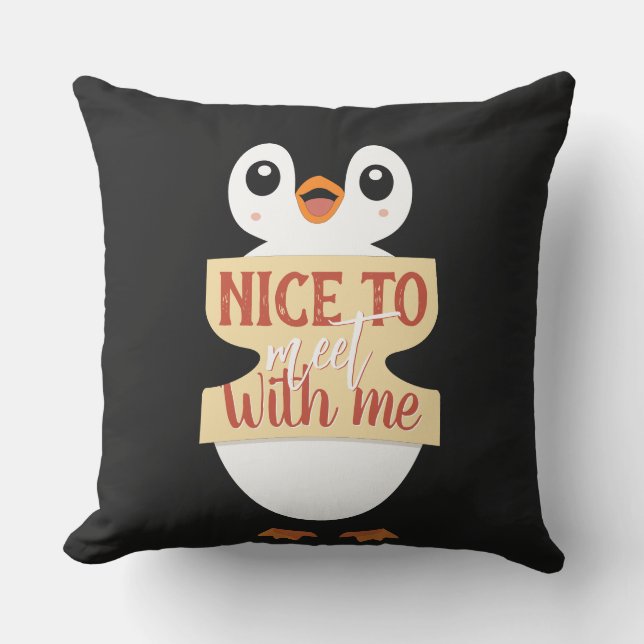Leuk om met mij kennis te maken: Aanpasbaar pinguï Kussen (Voorkant)