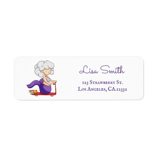 Leuk oma-scooter zeemeermin retouradres etiket (Voorkant)