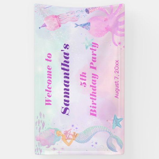 Leuk Onder de Zee Zeemeermin Kinderen Verjaardag W Spandoek (Verticaal)