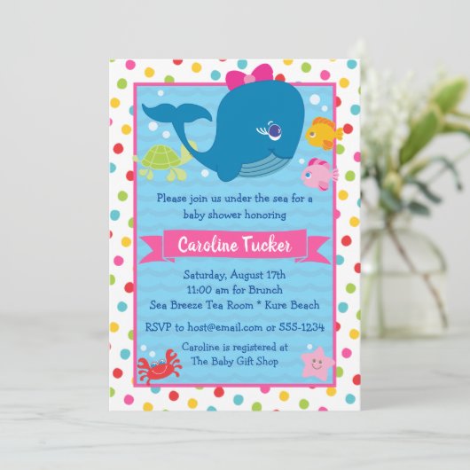 Leuk Onder het Zee Walvis Roze Meisje Baby shower Kaart (Staand voorkant)