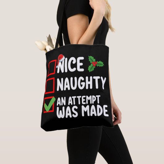 Leuk ondeugend Een poging werd gedaan Kerstlijst H Tote Bag (Dichtbij)