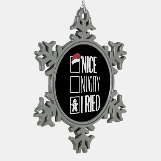 Leuk ondeugend Ik probeerde Santa's ondeugende lij Tin Sneeuwvlok Ornament (Links)