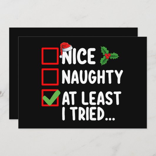 Leuk ondeugend tenminste ik probeerde kerstlijst d kaart (Voorkant / Achterkant)