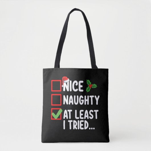 Leuk ondeugend tenminste ik probeerde kerstlijst d tote bag (Voorkant)
