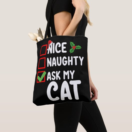 Leuk ondeugend Vraag mijn kat kerstlijst vakantie Tote Bag (Dichtbij)