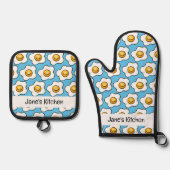 Leuk ontbijt ei (naam) ovenwant & pannenlap set (Voorkant)