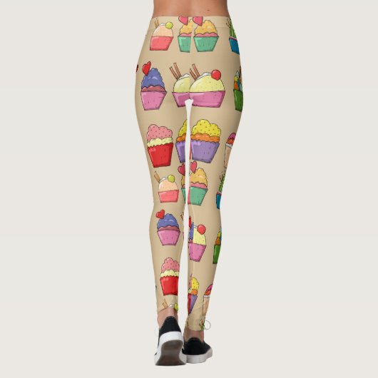 Leuk ontwerp Leuke hand getrokken cupcakes l Beige Leggings (Achterkant)