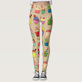 Leuk ontwerp Leuke hand getrokken cupcakes l Beige Leggings