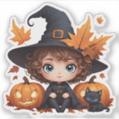 Leuk ontwerp van baby Halloween Heksenpompoen Sticker (Voorkant)