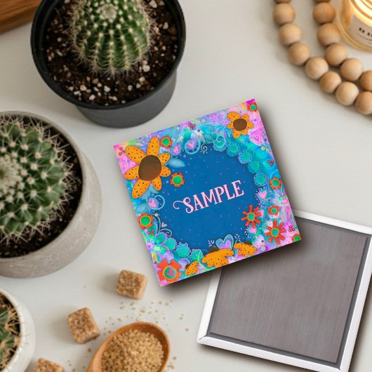 Leuk op maat Geel Bloemen Blauw Inspirivity Magnet