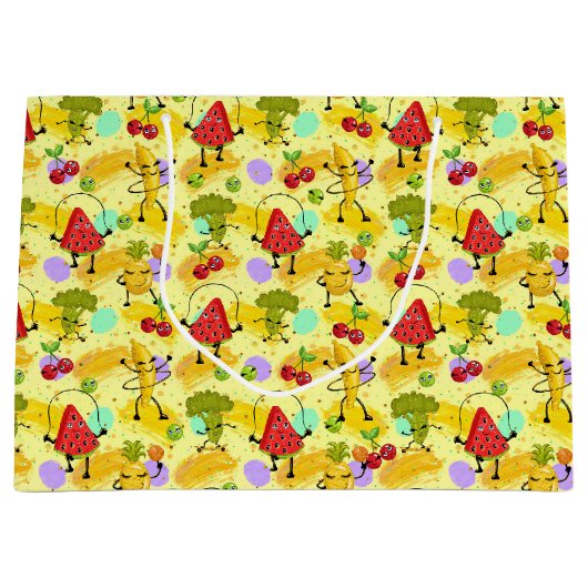 leuk opgerold fruitavegiepatroonfeest groot cadeauzakje (Voorkant)