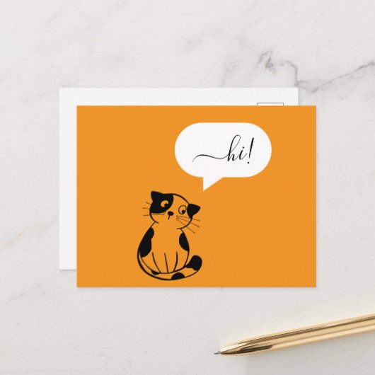 Leuk Oranje Briefkaart met Hi Cat (Voorkant / Achterkant in situ)