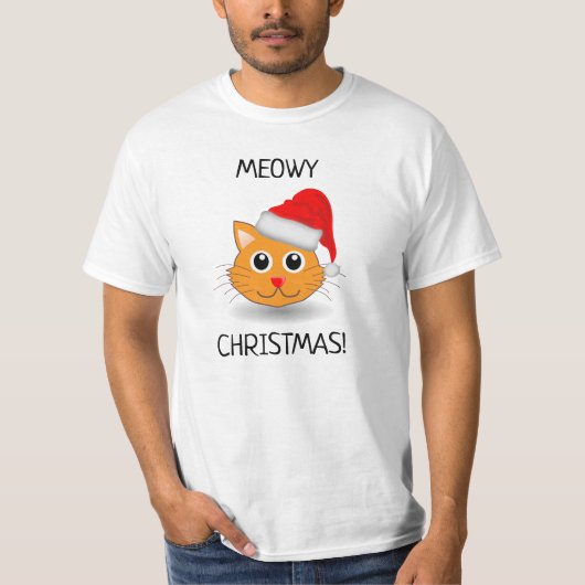 Leuk Oranje Kat Meowy Kerstman Heren T-Shirt (Voorkant)