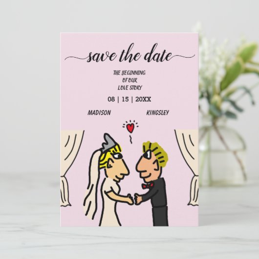 Leuk Paar Cartoon Kleurrijke Originele Kunstwerk K Kaart (Staand voorkant)