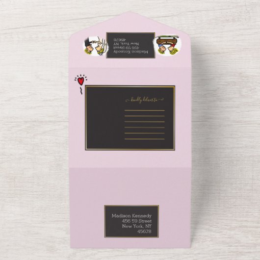 Leuk Paar Originele Grappige Cartoon All In One Uitnodiging (Buitenkant)