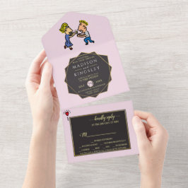 Leuk Paar Originele Grappige Cartoon All In One Uitnodiging