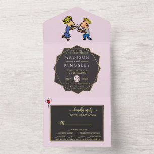 Leuk Paar Originele Grappige Cartoon All In One Uitnodiging