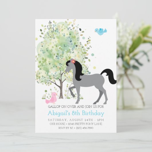 Leuk Paard, Bomen, Pony Rides Ruitersport Verjaard Kaart (Staand voorkant)